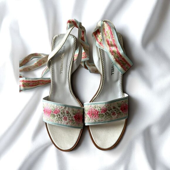 French Ribbon Satin Bridal Heels, Size 37EU, Blue, Pink - Picture 11 of 11